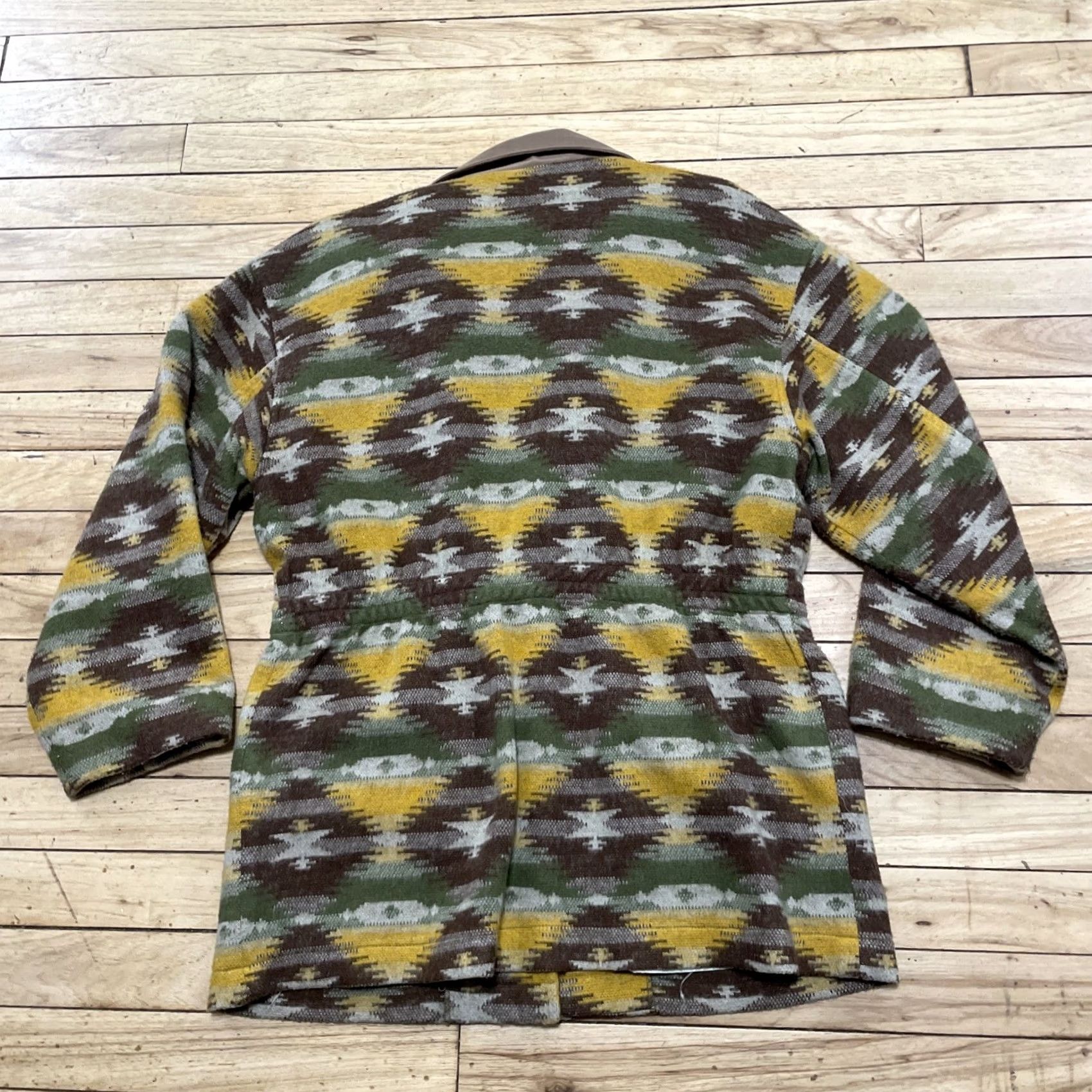 Vintage SUKI Southwestern Jacket Women M Lined Shacket Brown Buttons Green Yellow Hippie Size M / US 6-8 / IT 42-44 - 2 Thumbnail