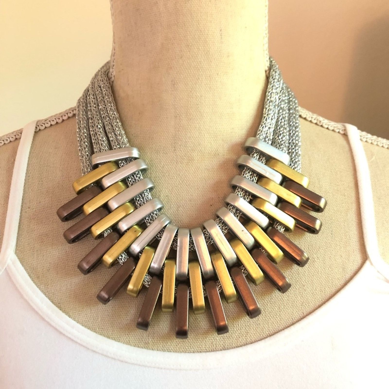 Jewelry Bold tri tone metal multi strand braided necklace Size ONE SIZE - 1 Thumbnail