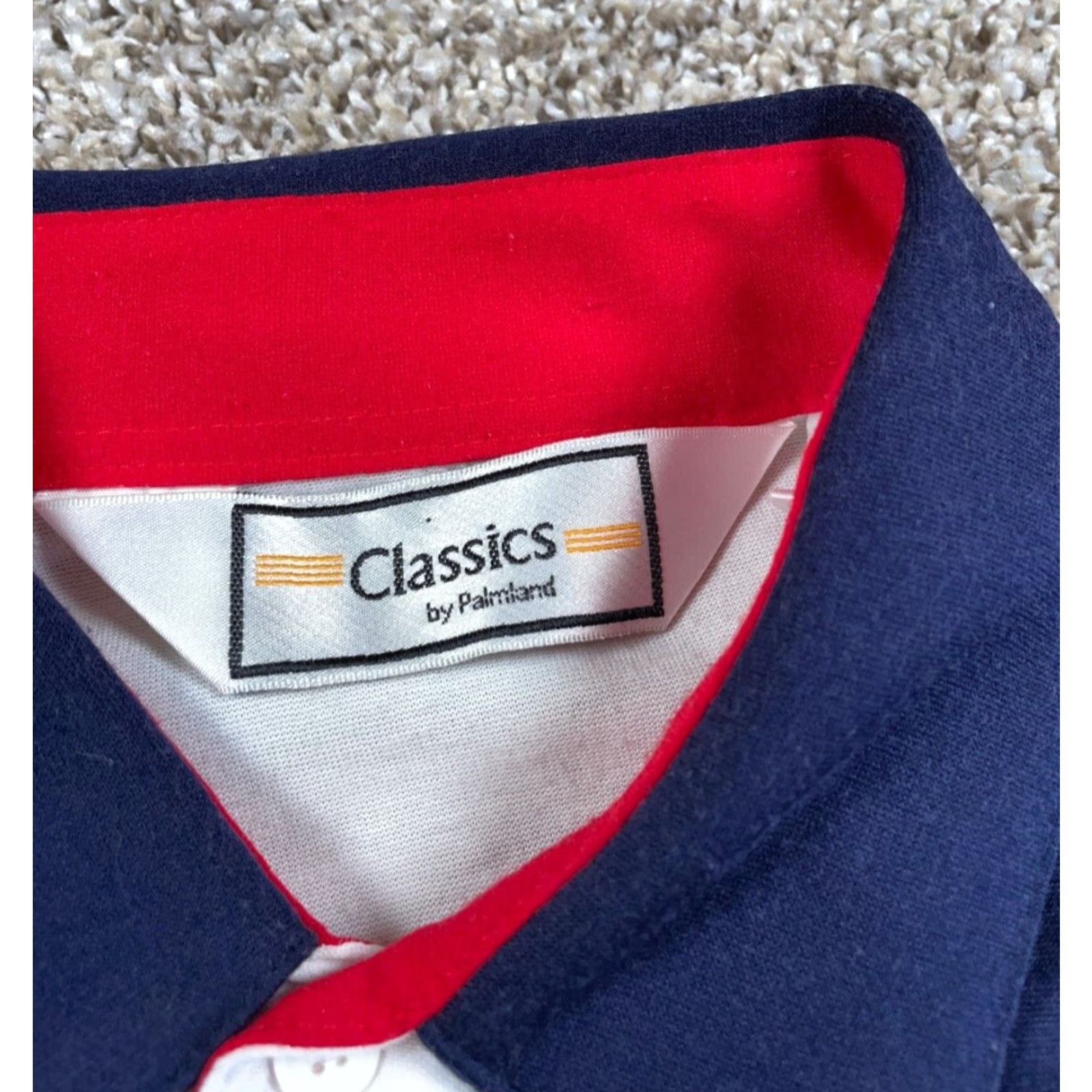 Vintage VTG 80s Striped Pattern Polo Shirt Adult Medium White Red Blue Banded Hem Size US M / EU 48-50 / 2 - 4 Thumbnail