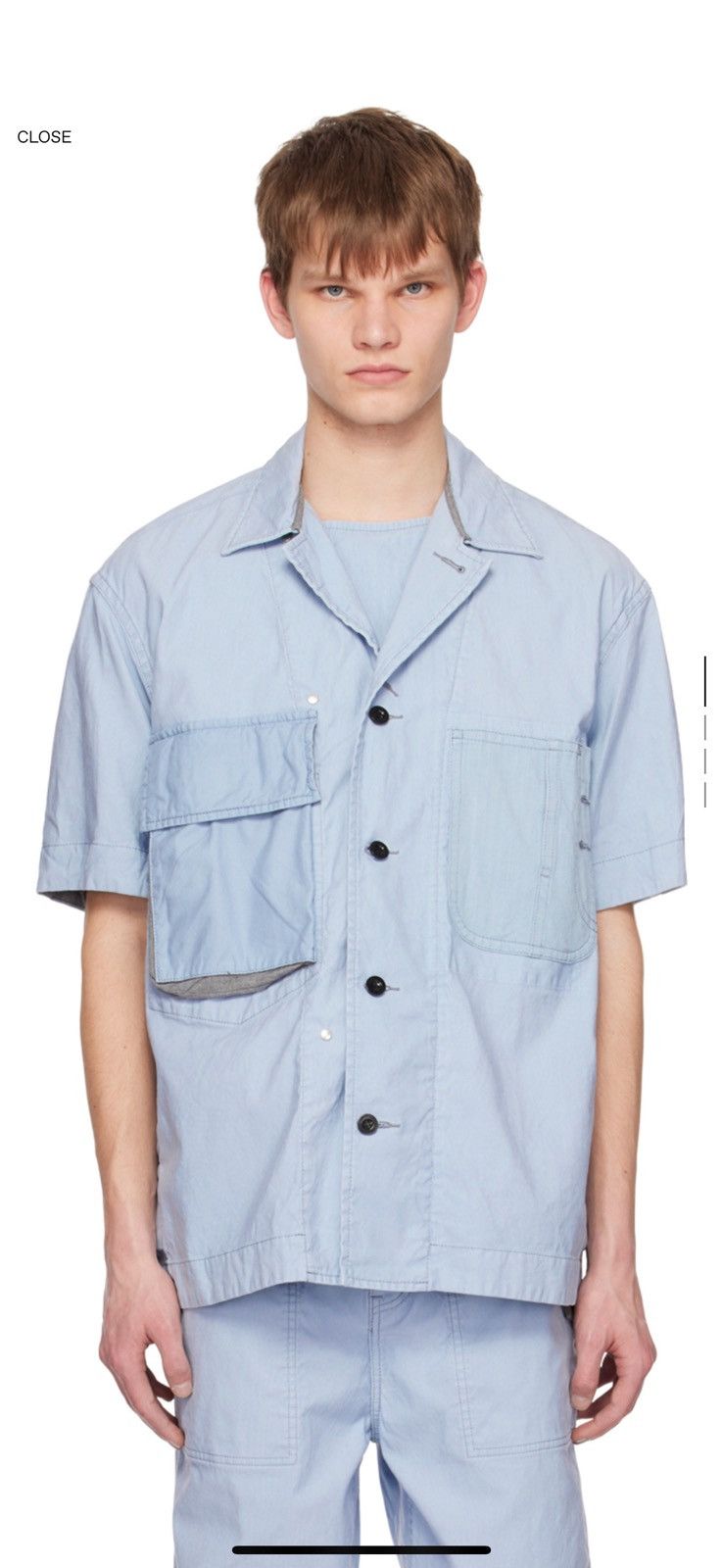 image of Sacai Blue Paneled Shirt, Men's (Size Medium)