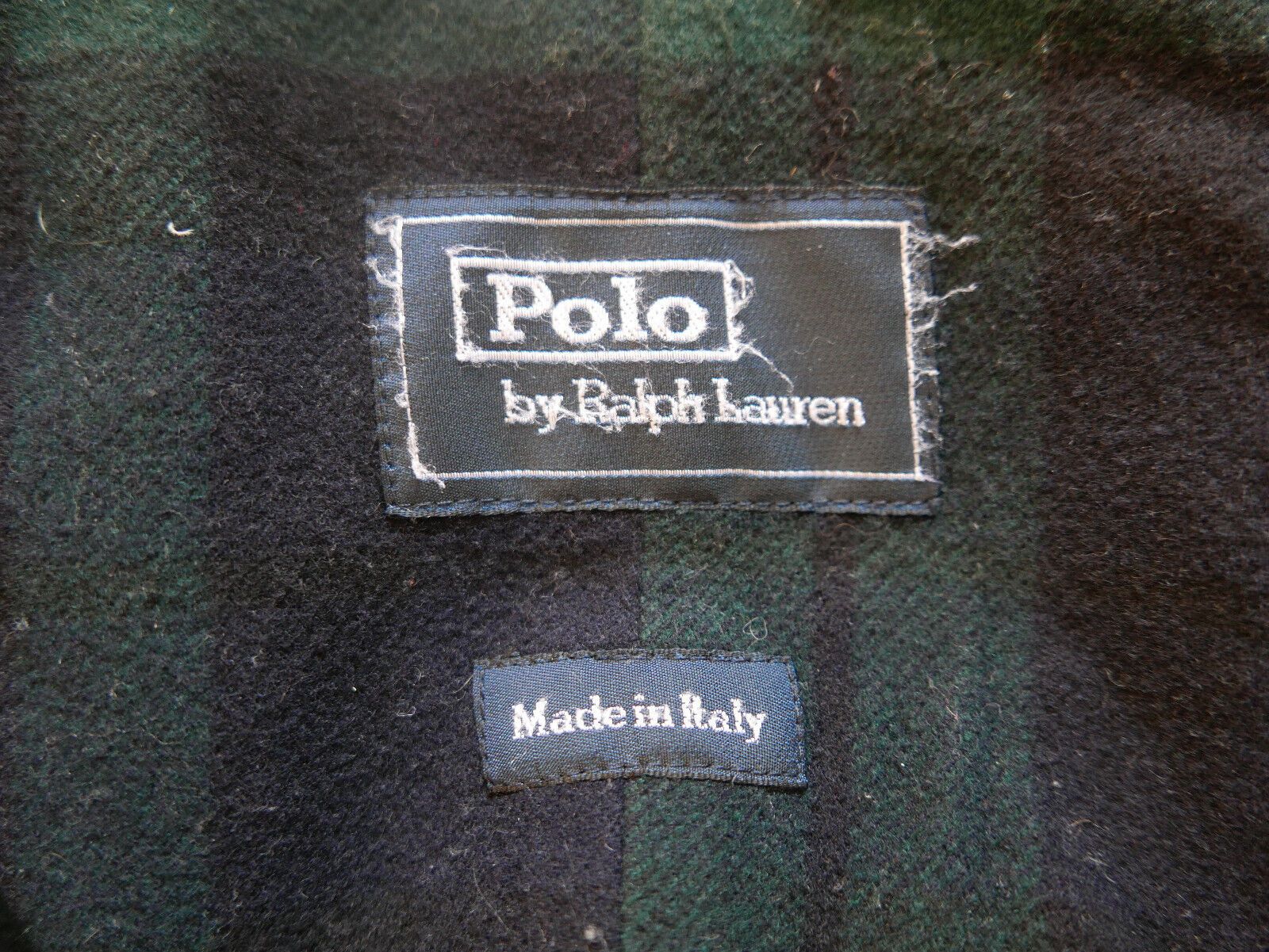 Polo Ralph Lauren Pea Coat Jacket Black Tartan Wool 48