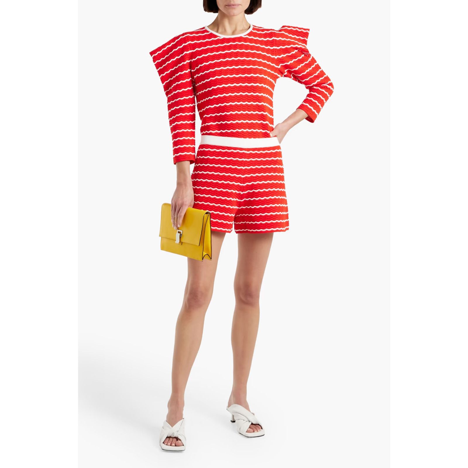 Carolina Herrera CAROLINA HERRERA Ruffled Striped Pointelle Knit Top Sweater Size S / US 4 / IT 40 - 2 Thumbnail
