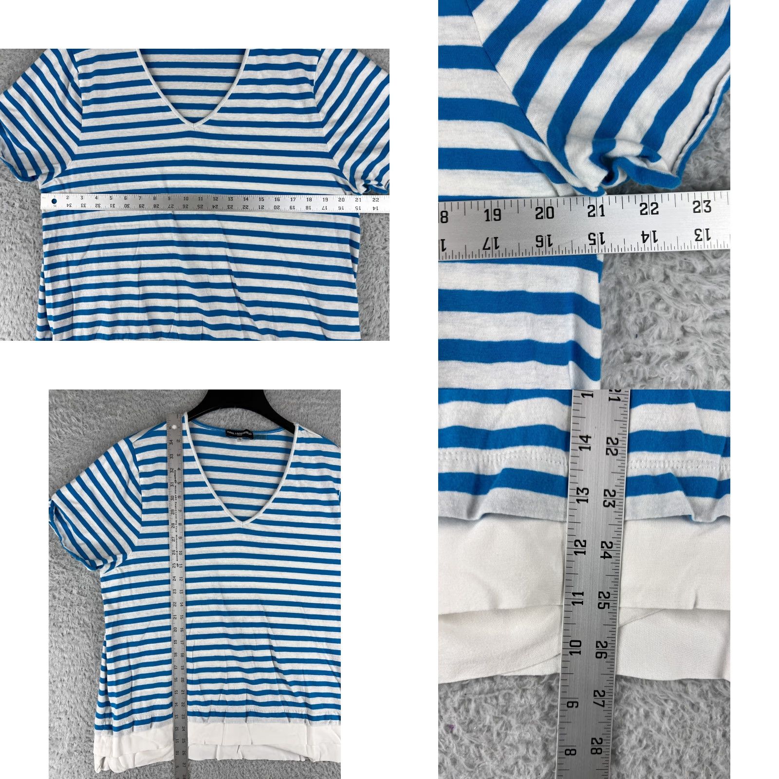 Karl Lagerfeld Karl Lagerfeld Paris Womens Blouse XL Linen Blend Striped White Blue V-Neck Casual Shirt Womens Size XL / US 12-14 / IT 48-50 - 8 Thumbnail