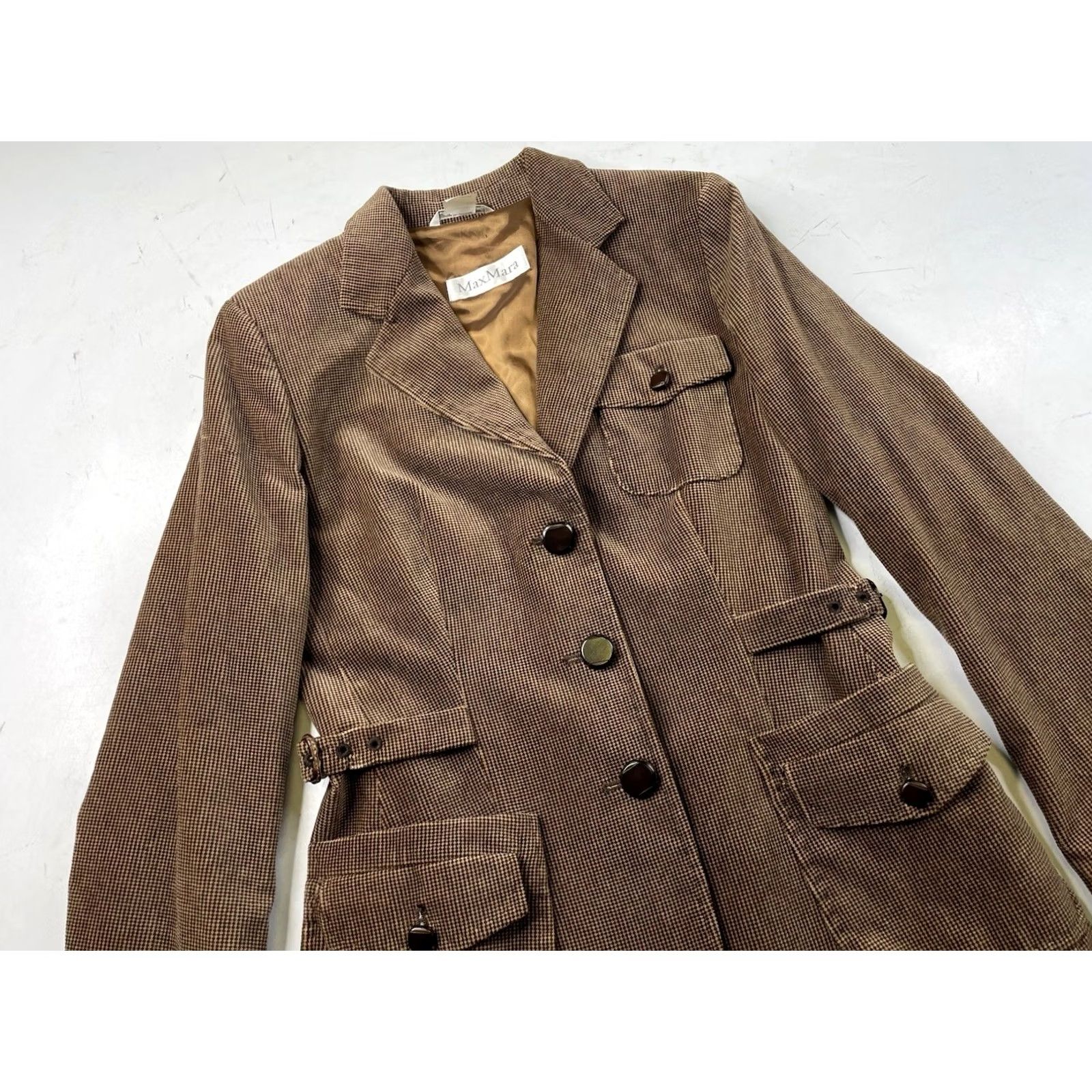 Max Mara MAX MARA Blazer Jacket Brown Plaid Women 4 Cotton Equestrian Military Blazer Notch Lined Single-Breasted Three-Button" Size S / US 4 / IT 40 - 5 Thumbnail