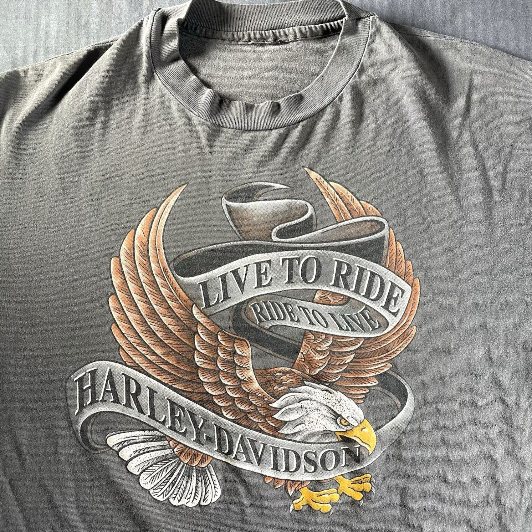 Harley Davidson VINTAGE Harley-Davidson Shirt Mens XL Live To Ride Ride To Live Eagle 1994 Logo Gray Size US XL / EU 56 / 4 - 2 Thumbnail