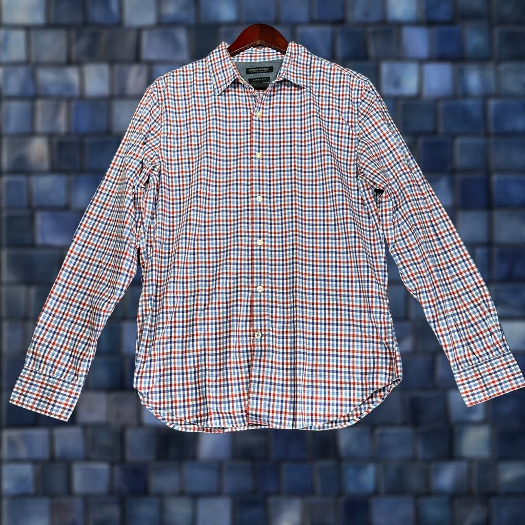 Banana Republic Banana Republic Shirt Mens M Grant Fit Custom Wash Blue White Red Plaid Button-Up Long Sleeve Size US M / EU 48-50 / 2 - 1 Thumbnail