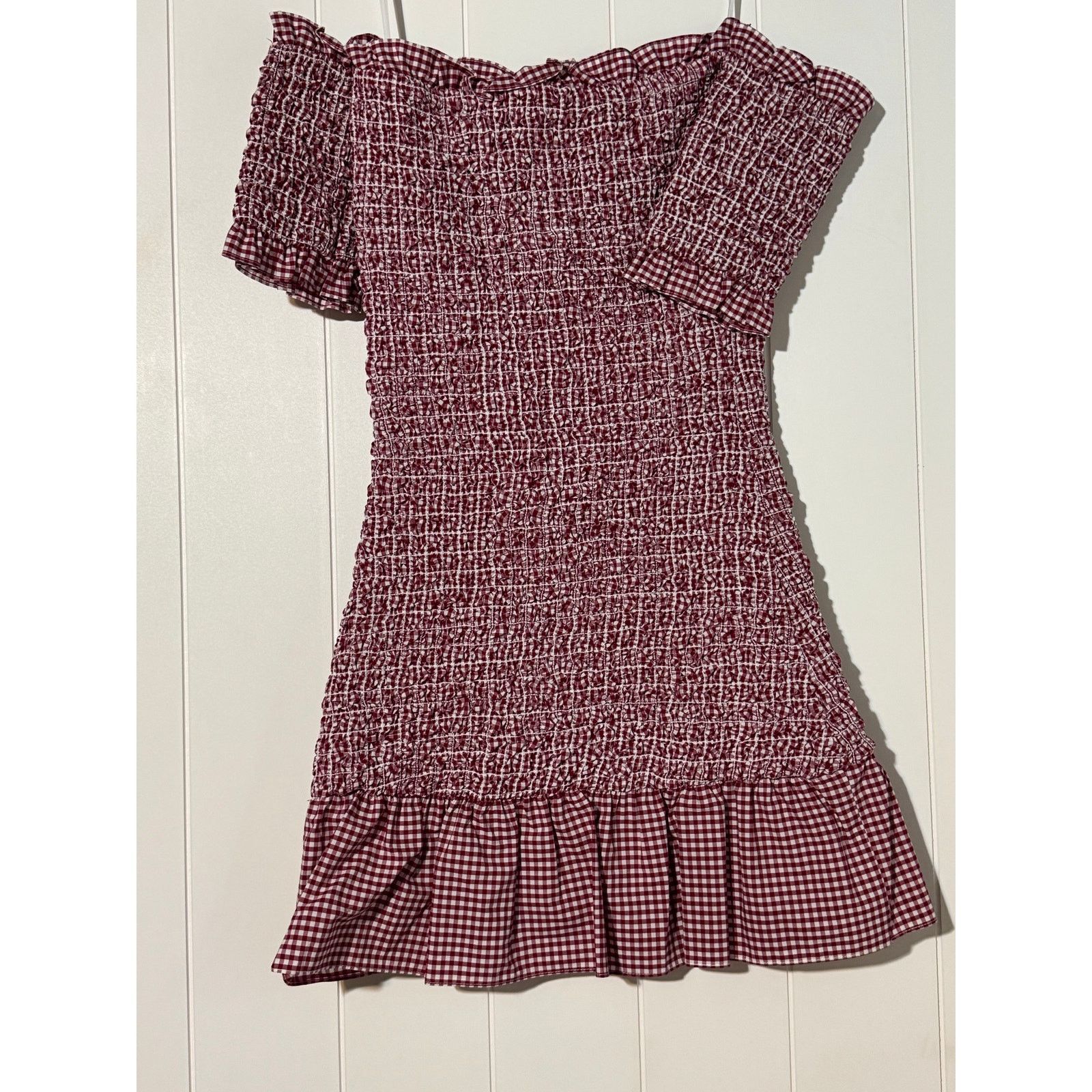 REVOLVE Petersyn Mini Benson Gingham Off-Shoulder Dress XS Red/White Size XS / US 0-2 / IT 36-38 - 14 Thumbnail