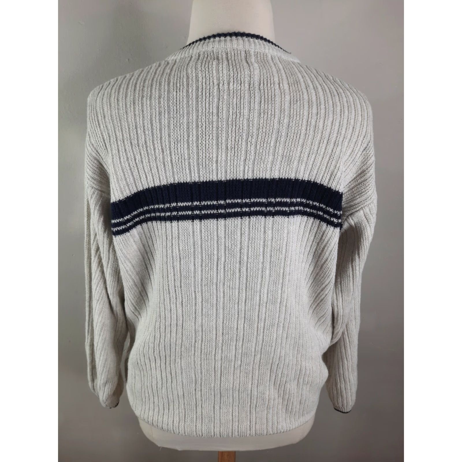 Vintage VINTAGE 90s Y2K Sonoma Womens XL V neck Striped Sweater Beige Blue Oversized Pullover Knit Shirt Women Size XL / US 12-14 / IT 48-50 - 6 Thumbnail