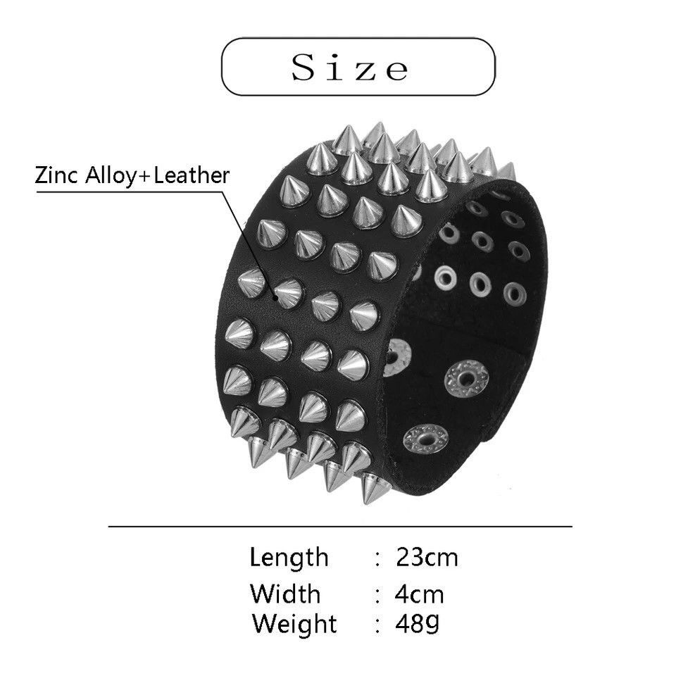 Designer × Leather Cuspidal Spikes Rivet Stud Leather Punk Gothic Bracelet🔥🔥🔥 Size ONE SIZE - 3 Thumbnail