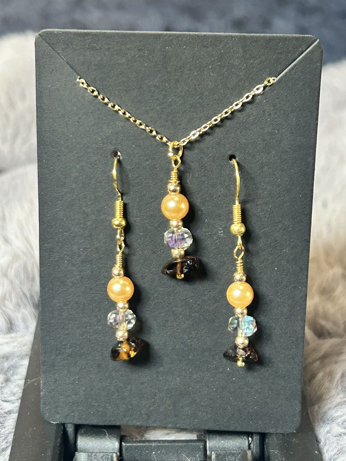 Handmade Handcrafted tigers eye Czech glass pearl crystal set Size ONE SIZE - 2 Thumbnail