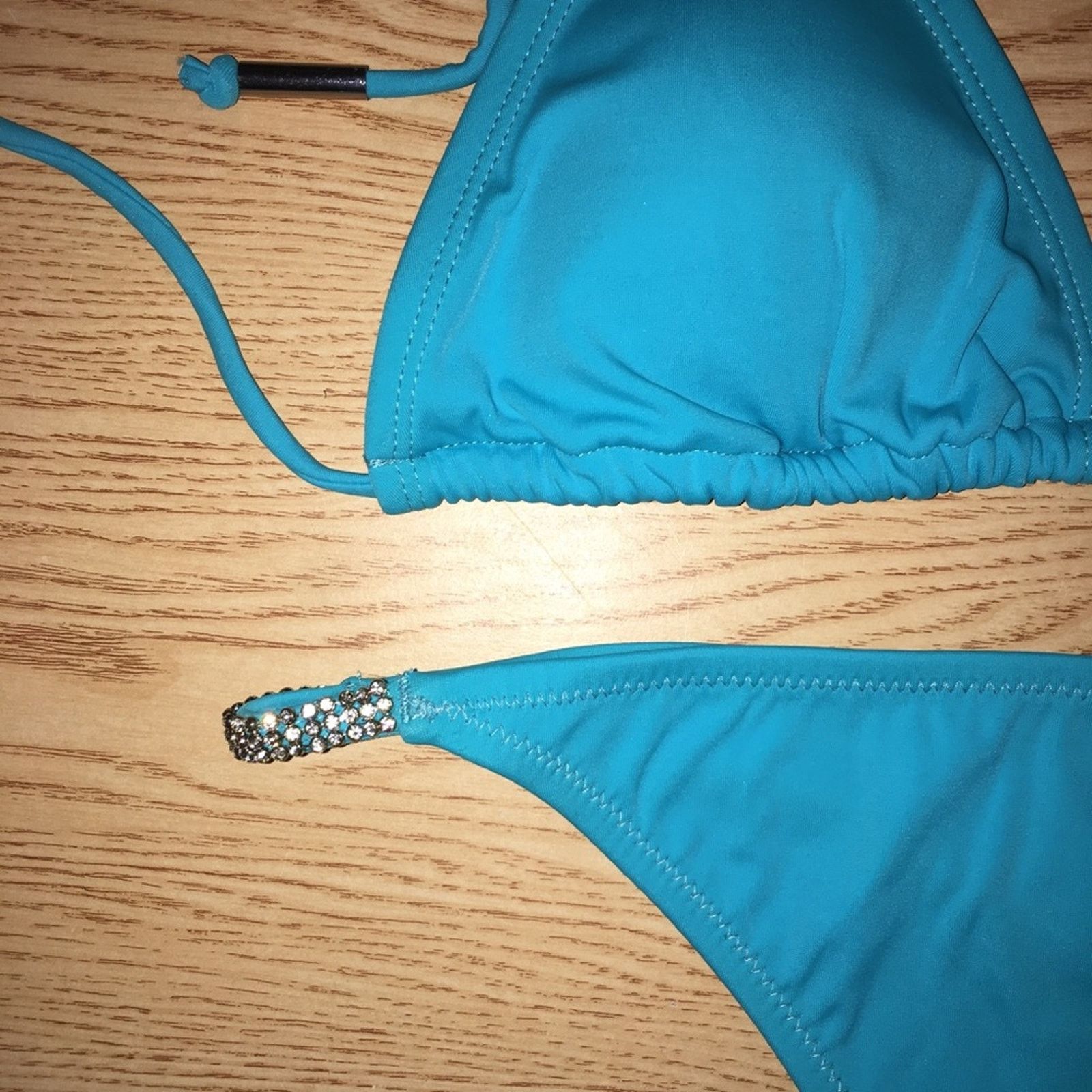Playboy New 2pc Vintage Playboy Thong Bikini Swimsuit Diamonds Large Size ONE SIZE - 11 Thumbnail
