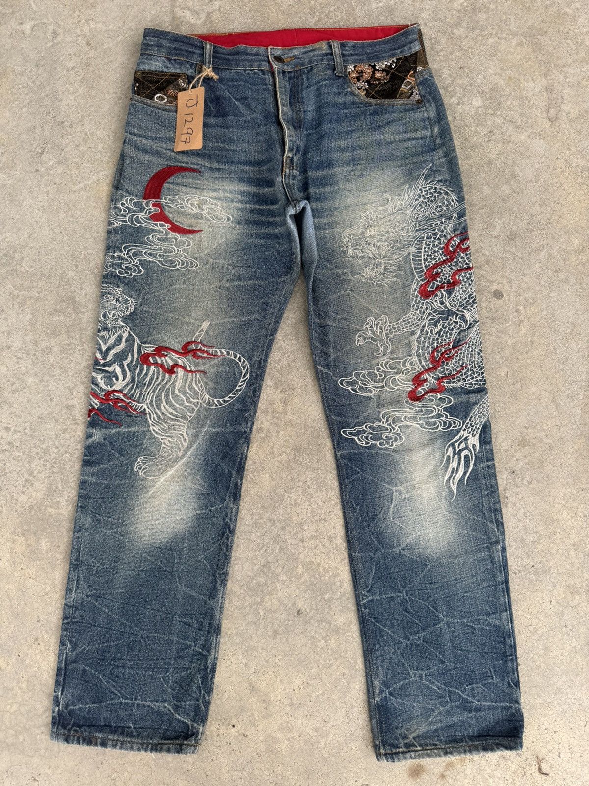 Japanese Brand Japanese Fugutaiten Embroidered Jeans Distressed Size US 33 - 1 Thumbnail