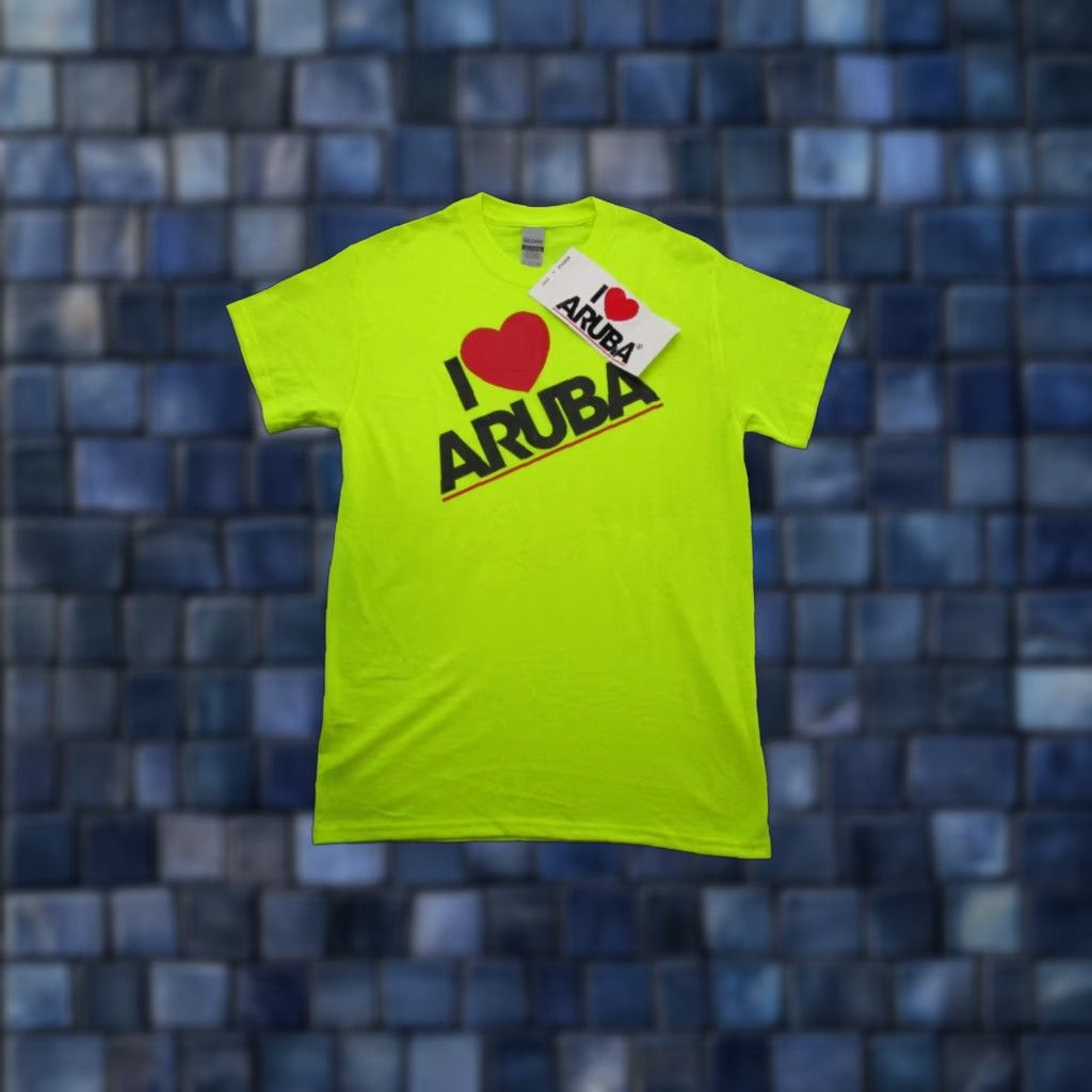 Gildan VINTAGE I Love Aruba Spell Out Lime Green T-Shirt W/Sticker Adult Size S Tourist NEW Size US S / EU 44-46 / 1 - 1 Thumbnail