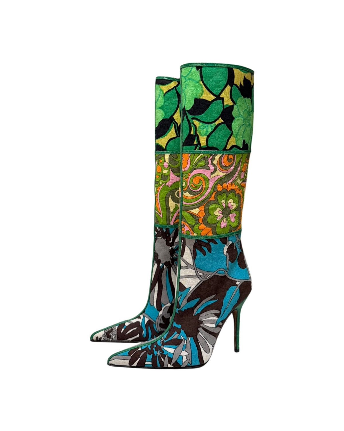 Dolce & Gabbana DOLCE&GABBANA S/S 2004 Patchwork Floral Knee High Boots Size US 6.5 / IT 36.5 - 1 Thumbnail