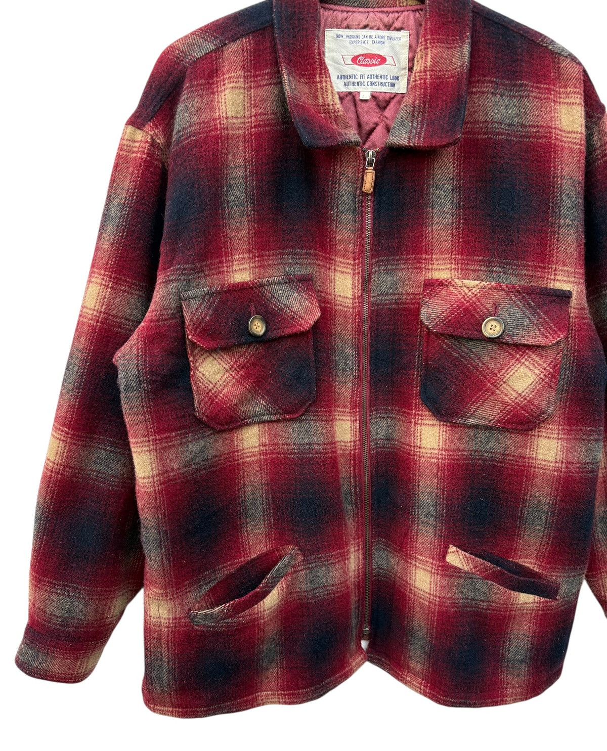 Vintage Vintage Classic Burgundy Wool Plaid Tartan Works Jacket Size US L / EU 52-54 / 3 - 5 Thumbnail