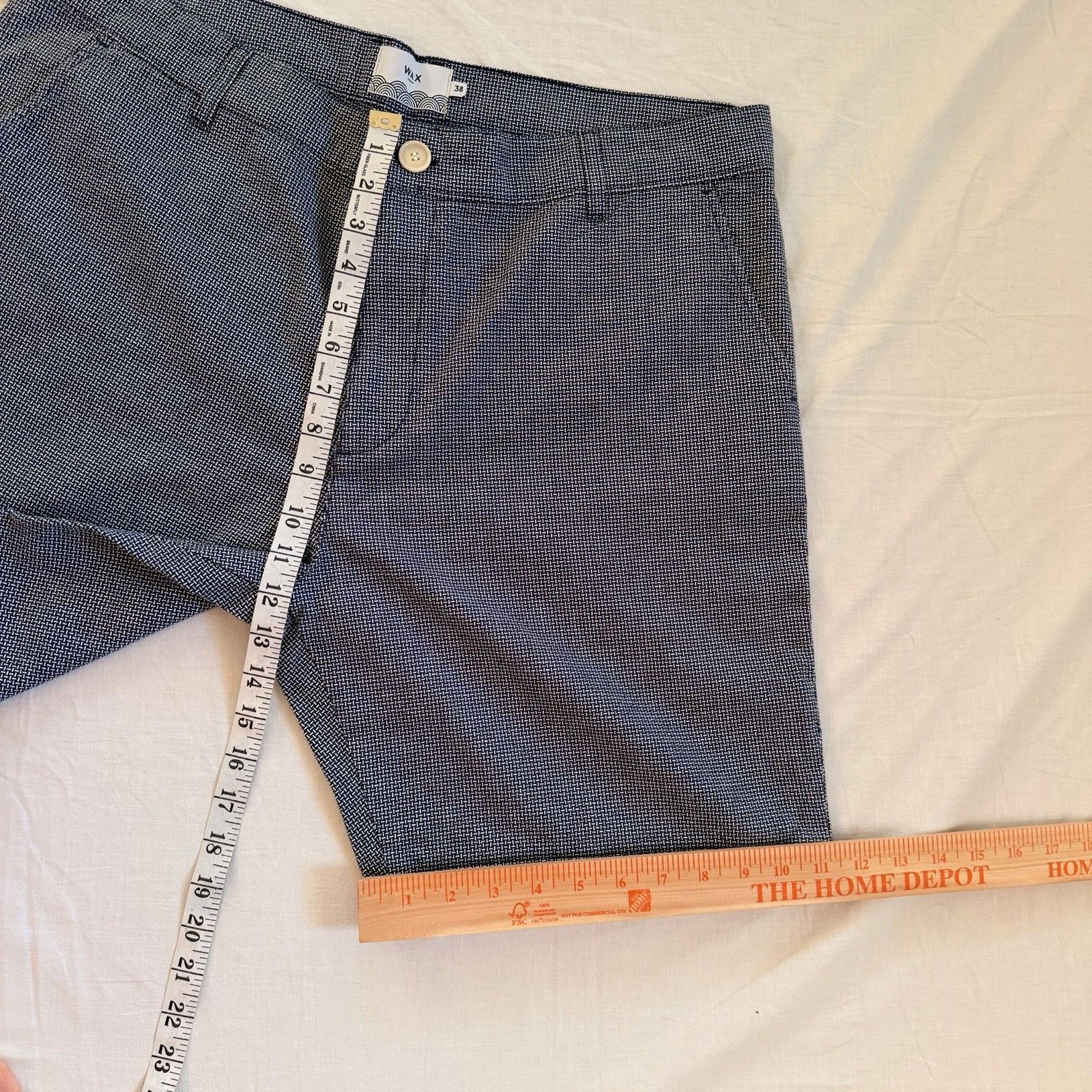 Wax London Wax London Men’s Textured Cotton Shorts Blue White Patterned Size US 38 / EU 54 - 6 Thumbnail