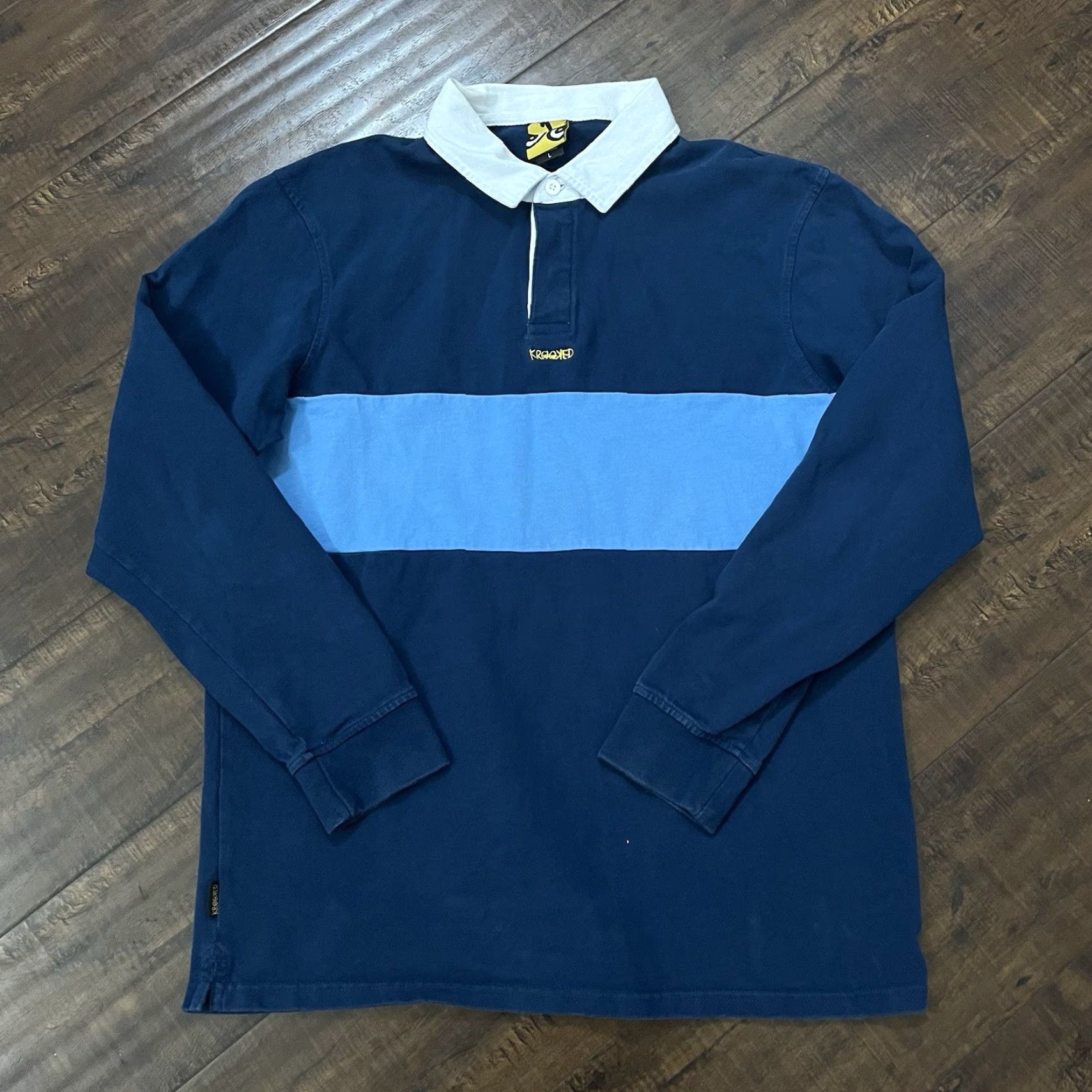 Vintage VINTAGE Krooked Rugby Polo Shirt Mens Large Long Sleeve Skateboard Eye Blue Polo L Mens Size US L / EU 52-54 / 3 - 2 Thumbnail