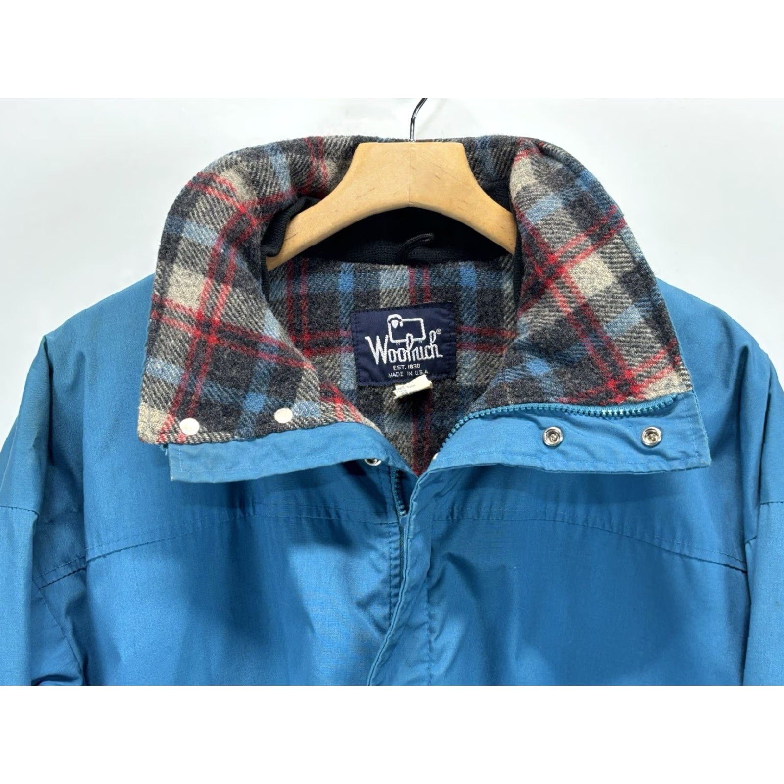 Vintage VINTAGE Woolrich Parka Jacket Regular L Men Hooded Zip Snap Blue Wool Lining USA Mid-Length Jacket/Coat Size US L / EU 52-54 / 3 - 4 Thumbnail
