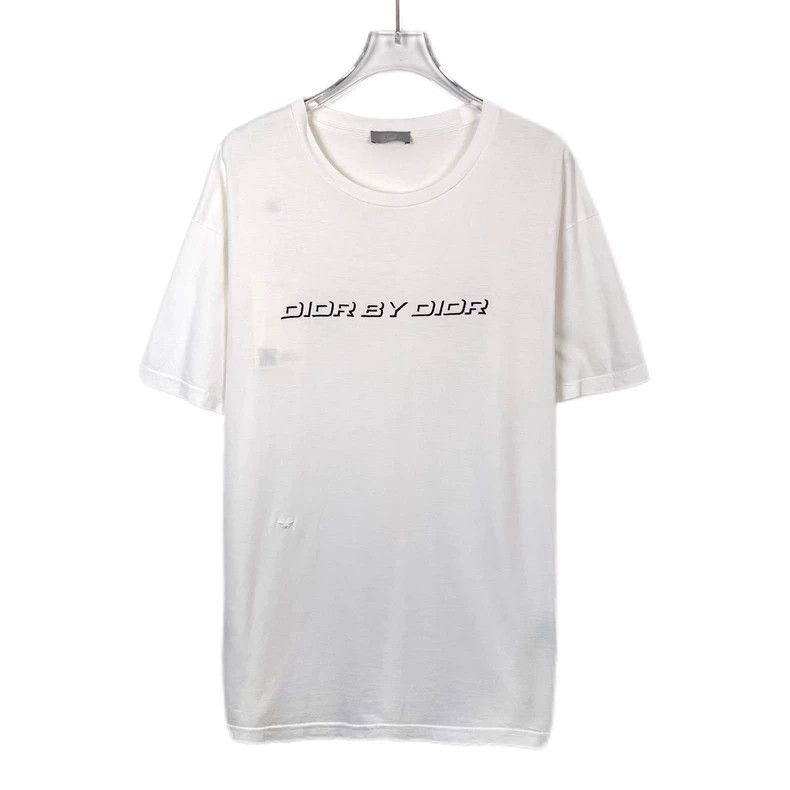 Dior White Logo Print Bee Embroidery Round Neck Cotton Shor