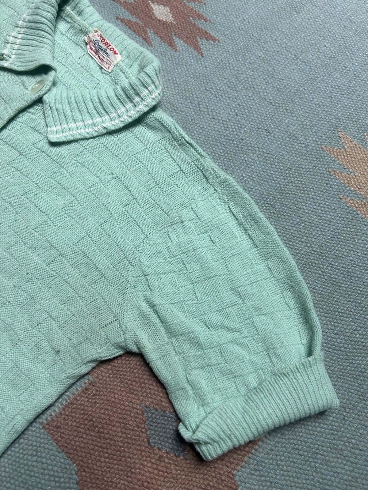 Vintage 50s button front sweater acrylic mint green cropped women M? Size M / US 6-8 / IT 42-44 - 3 Thumbnail
