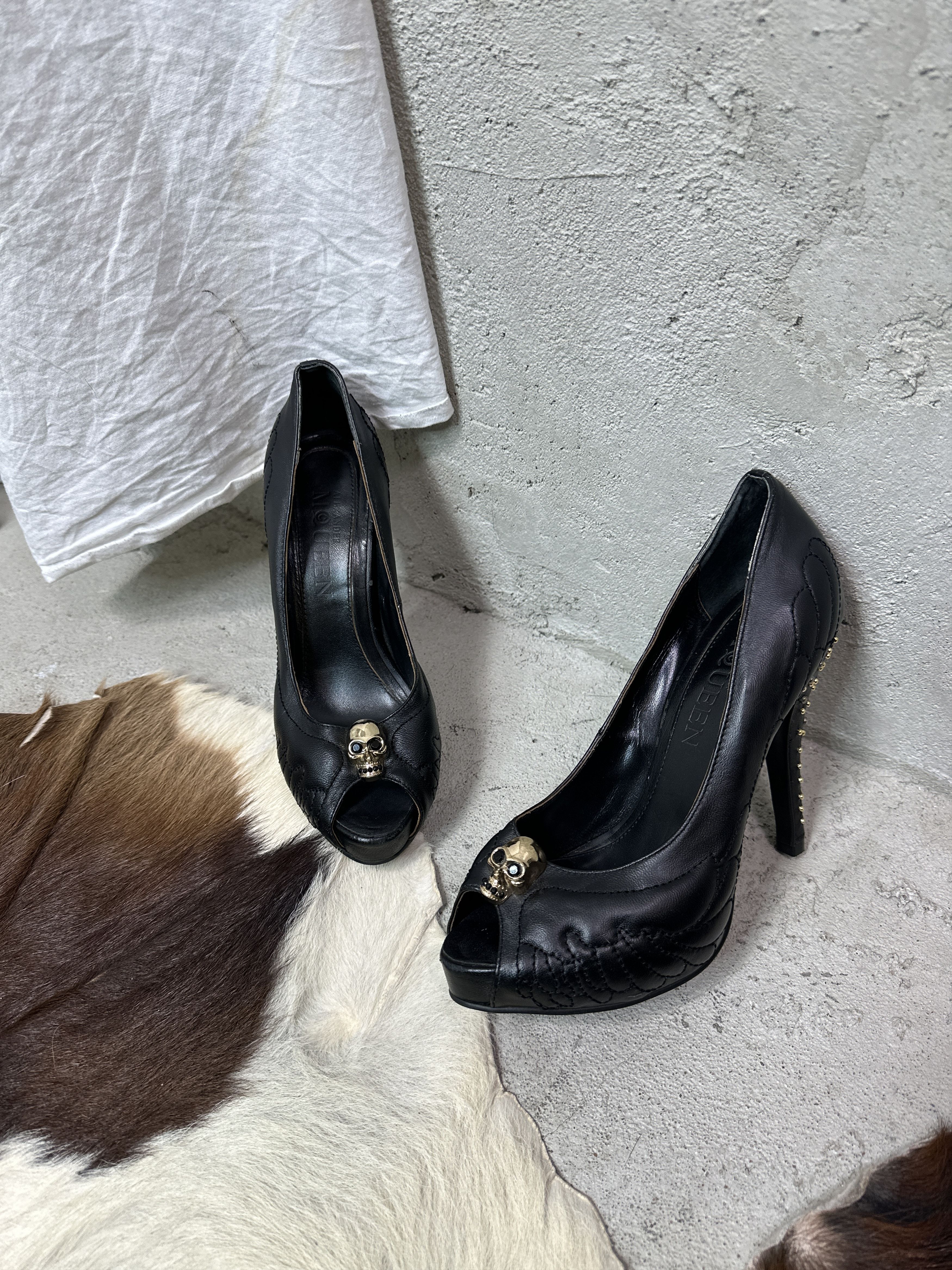 Alexander McQueen Vintage Alexander Mcqueen Peep Toe Skull Leather Heels 00s Size US 9 / IT 39 - 1 Thumbnail
