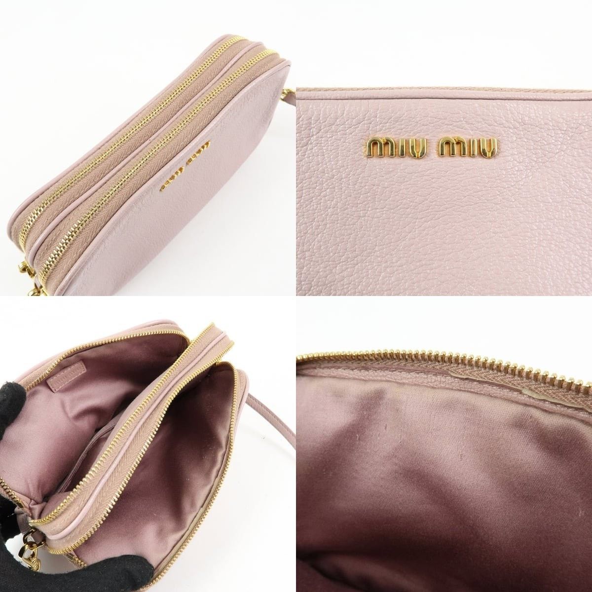 Miu Miu Miu Miu Logo Madras Leather Crossbody Bag Pink Size ONE SIZE - 7 Thumbnail