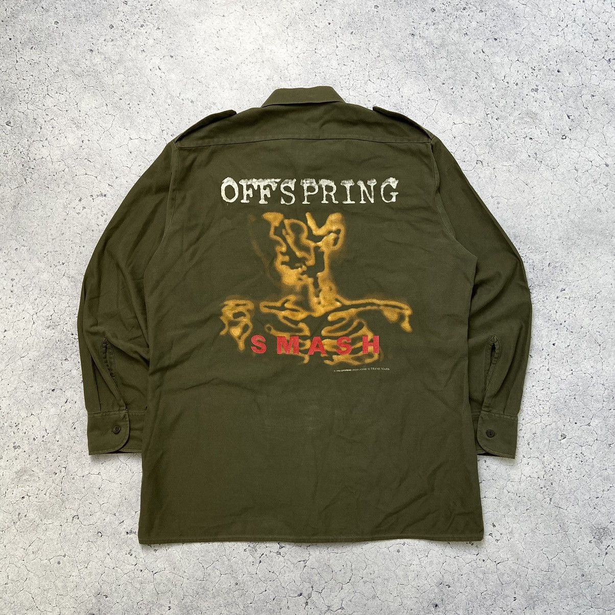 image of Band Tees x Rock Band Offspring Smash 1994 Vintage Band Shirt Button Up in Khaki, Men's (Size Large