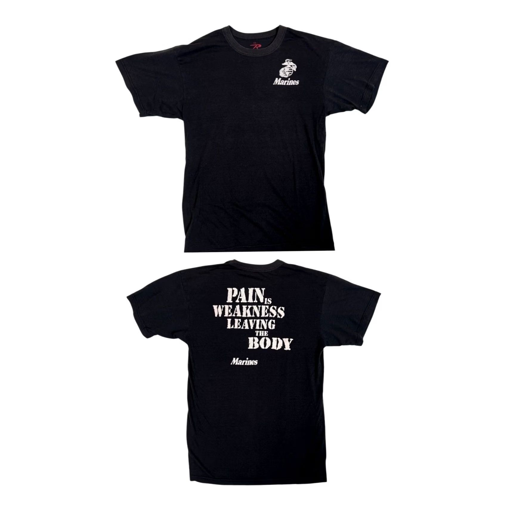 Rothco VINTAGE Rothco USMC Marines Boot Camp T-Shirt L Black Graphic Print Men Short Sleeve 90s Military USA Pain Is Weakness Mens Size US L / EU 52-54 / 3 - 2 Thumbnail