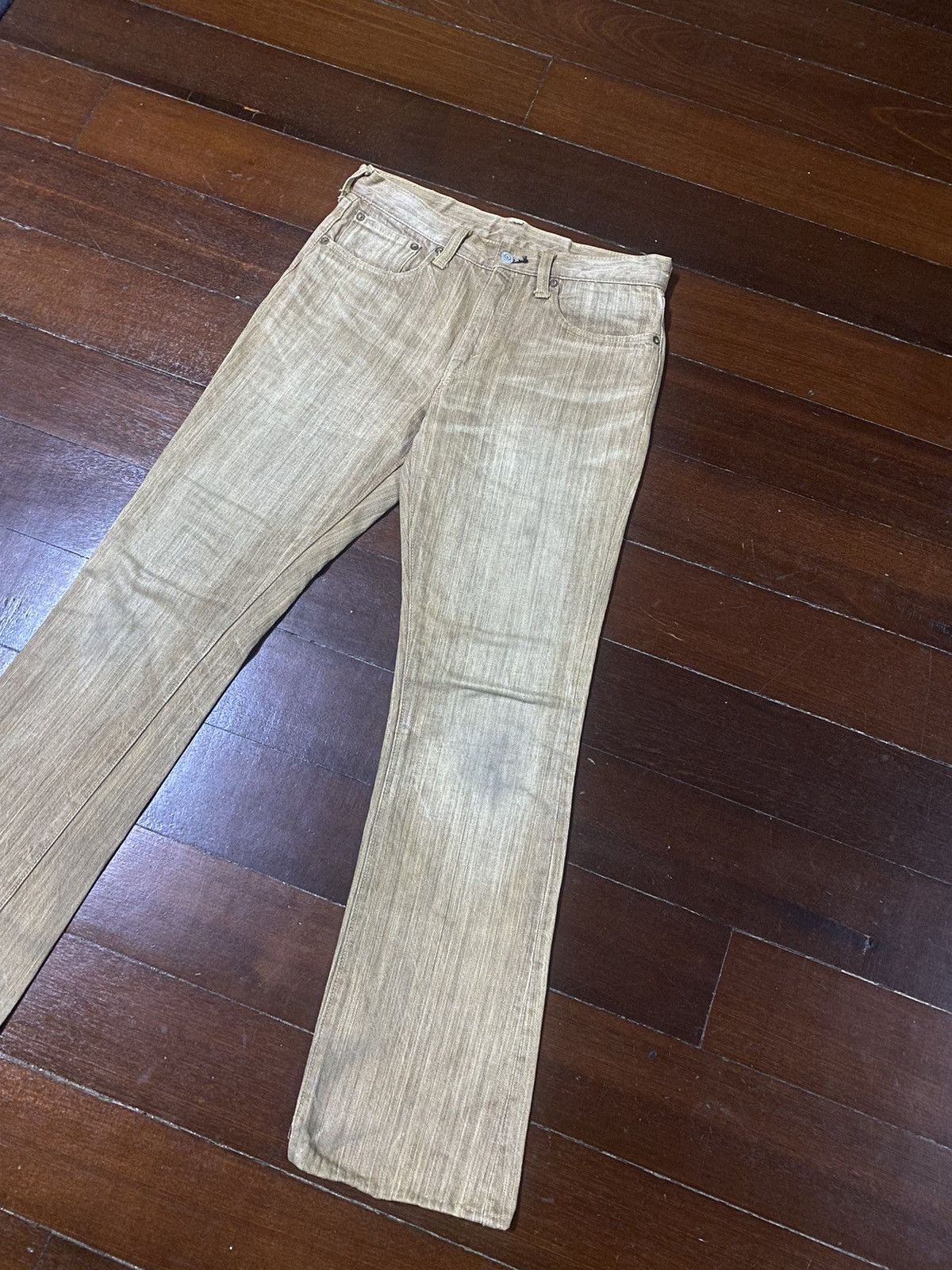 Japanese Brand VINTAGE SUGAR CANES 285 BROWN CREAM DENIM small bootcut Size US 31 - 3 Thumbnail