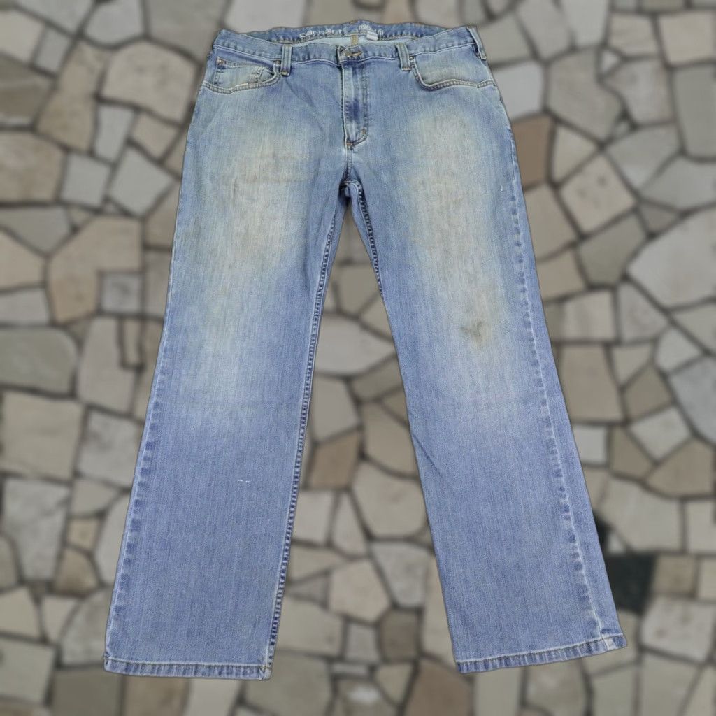 Carhartt Carhartt Jeans Mens 38x30 Blue Denim Relaxed Fit Rugged Flex Faded Work Pants Size US 37 - 1 Thumbnail
