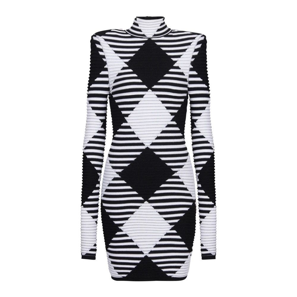 Balmain o1s1wg110725 Gingham Knit Mini Dress in Black/White Size L / US 10 / IT 46 - 1 Thumbnail