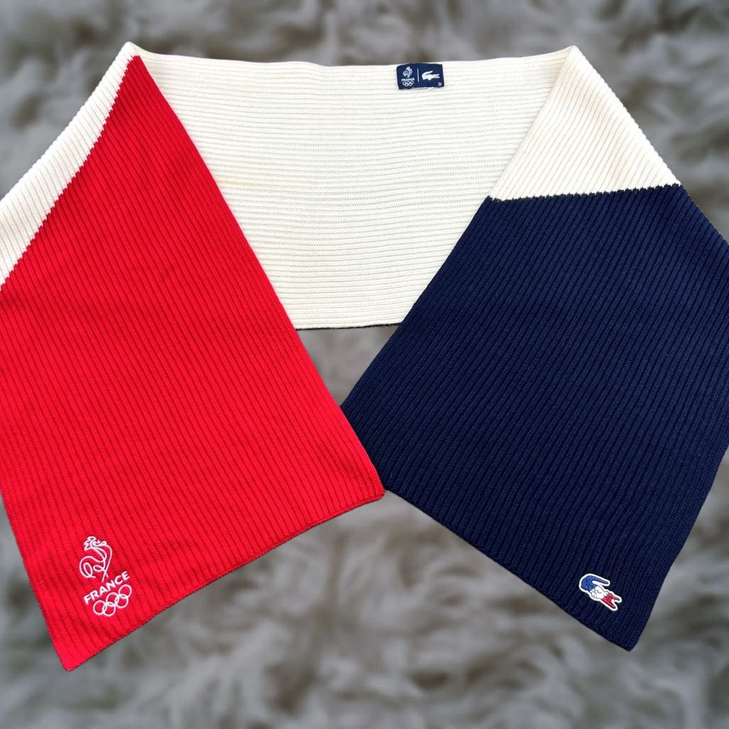 Lacoste LACOSTE France Olympic Games Tribute Scarf Limited Edition 100% Wool Crocodile • Unisex Wool Scarf • Multicolor Flag Theme • 70 Inches Size ONE SIZE - 1 Thumbnail