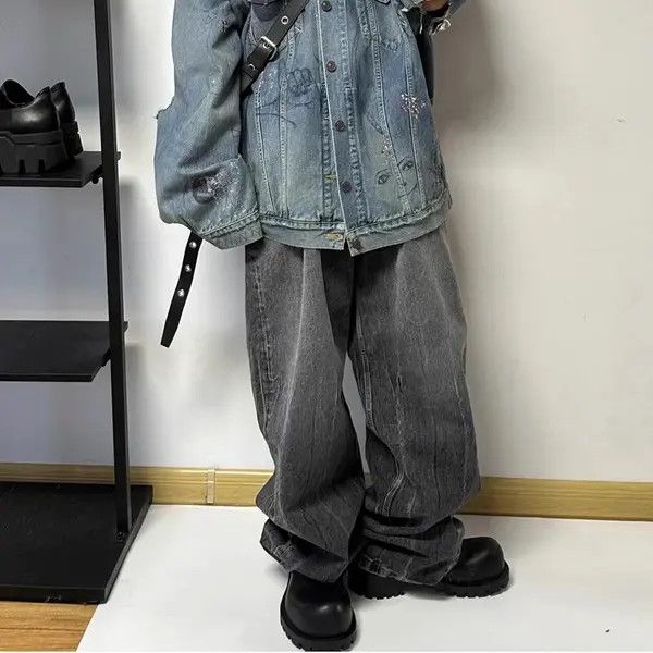 VIBE Dark Grey Washed Damage Baggy jeans y2k streetwear Size US 32 / EU 48 - 2 Thumbnail