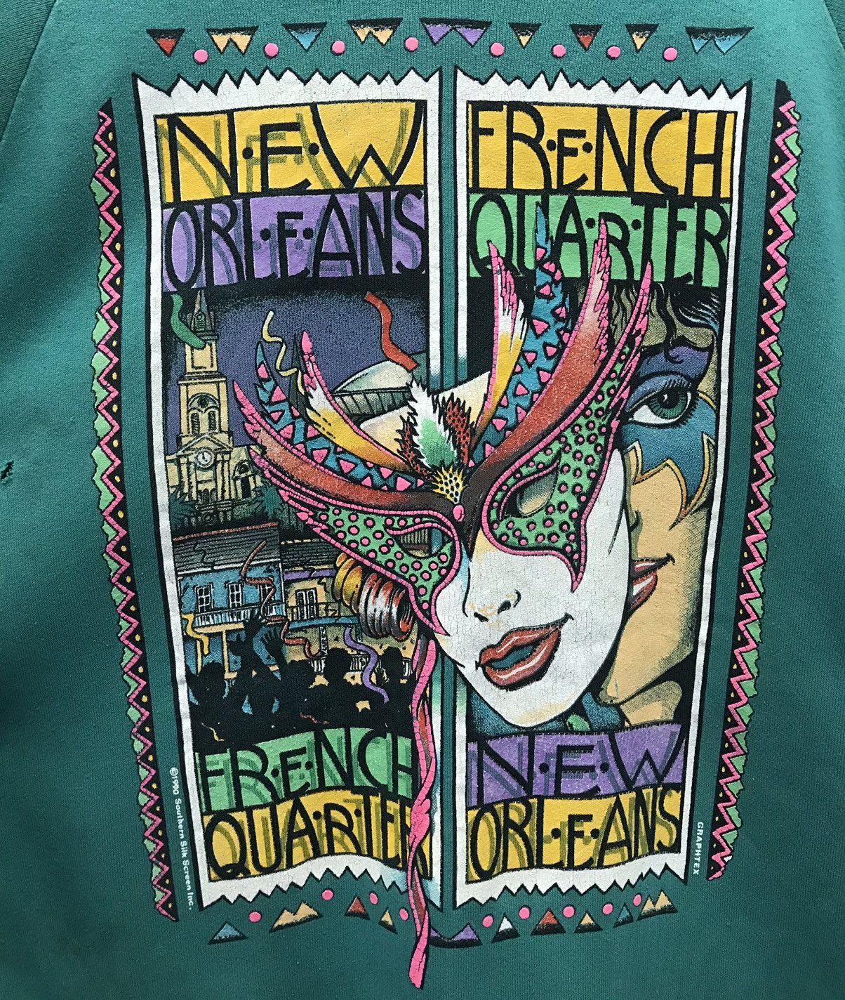 Fruit Of The Loom × Vintage Vintage 90s Sweats Sweatshirt New Orleans French Quarter Size US L / EU 52-54 / 3 - 3 Thumbnail