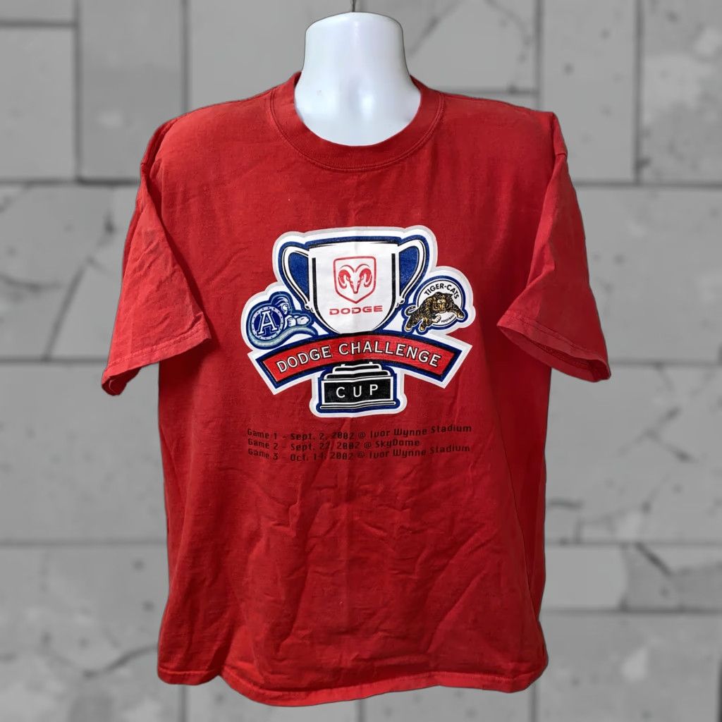 Vintage VINTAGE Dodge T-Shirt Men XL Red Short Sleeve Graphic Size XL Tiger Cats Challenge Printed Cotton Regular Size US XL / EU 56 / 4 - 1 Thumbnail