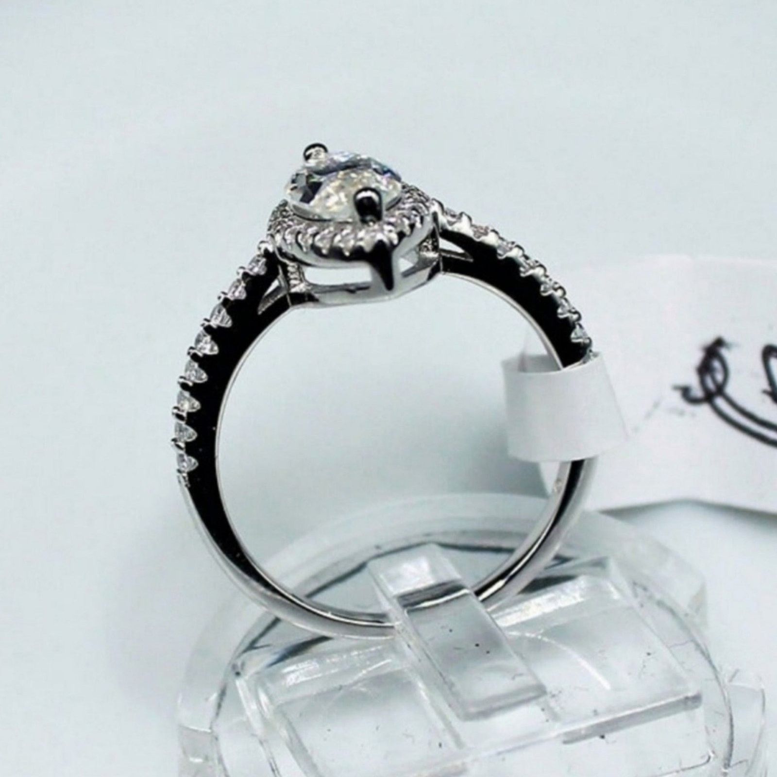 Other Moissanite Ring Marquise Cut Halo Pave Silver 7 NWT Size ONE SIZE - 4 Thumbnail