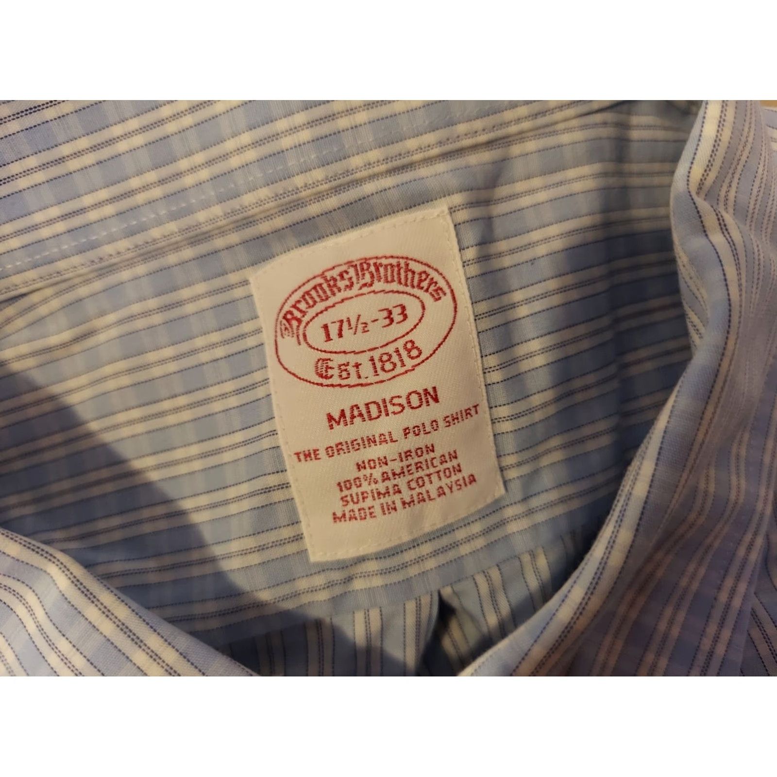 Brooks Brothers Brooks Brothers Dress Shirt 17.5 Blue Cotton Button Mens Regular 17.5/33 Size 48R - 3 Thumbnail