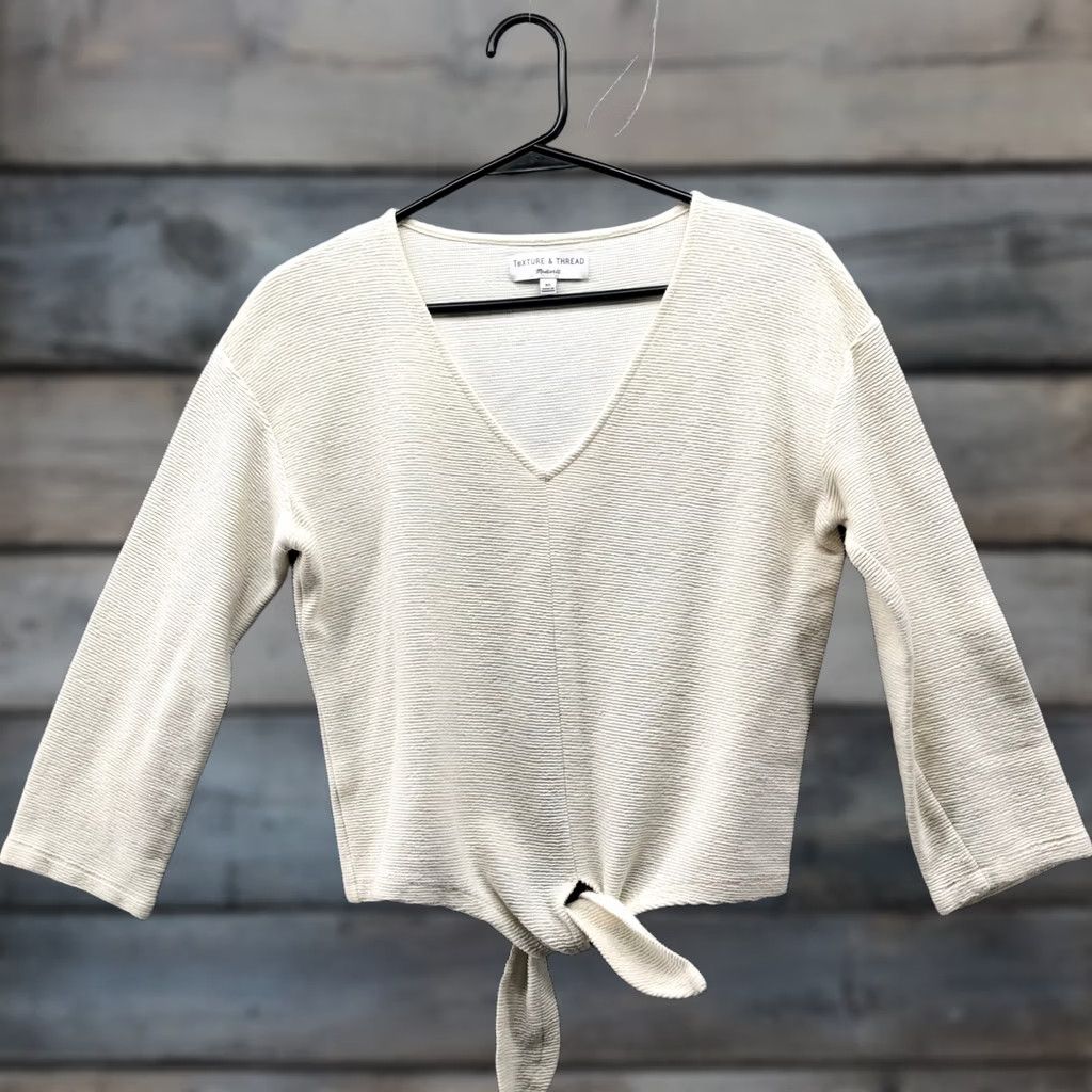 Madewell Madewell Tie Front Top Womens XS Cream Ivory V-Neck Cropped Texture & Thread Size XS / US 0-2 / IT 36-38 - 1 Thumbnail