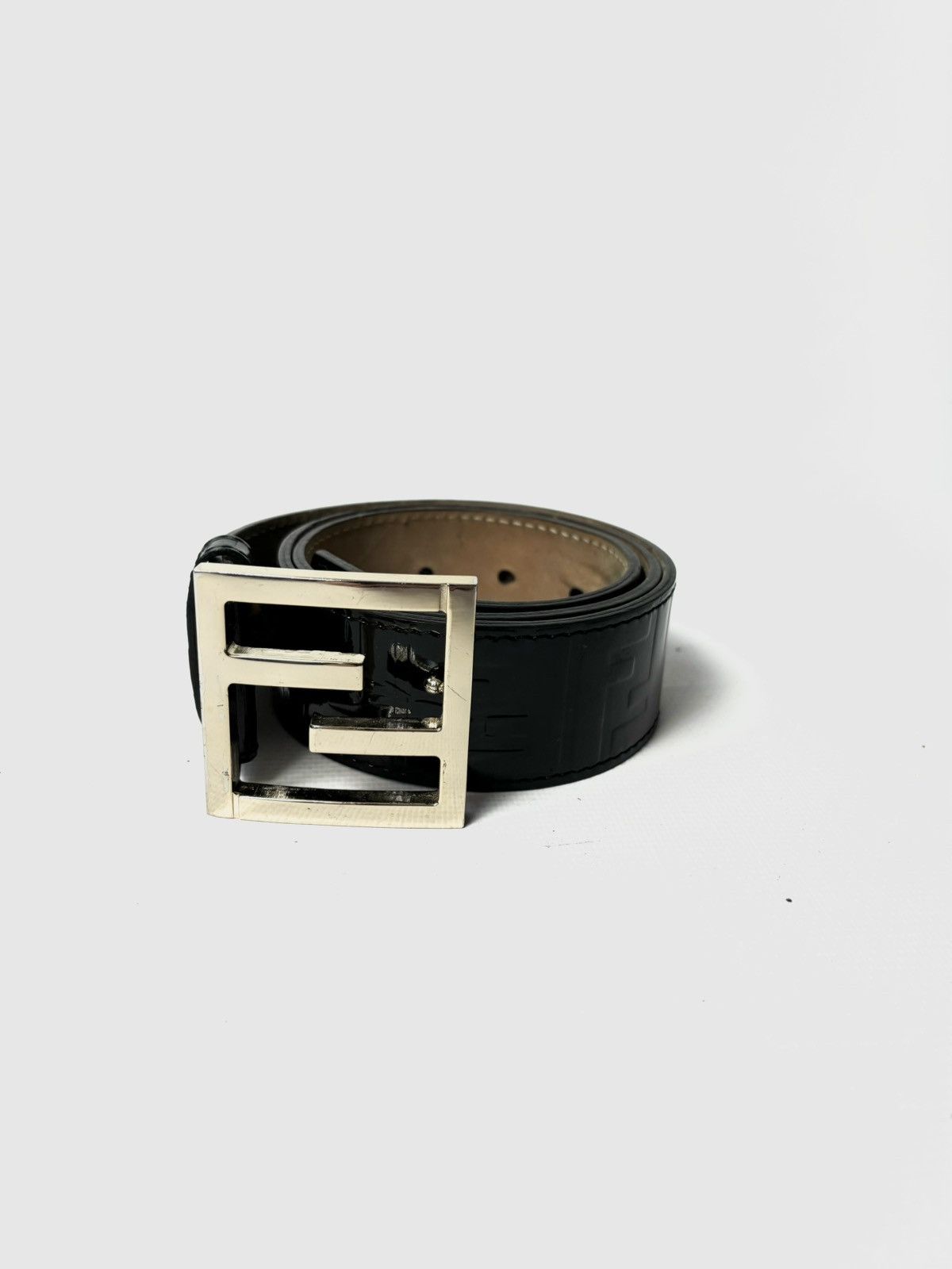 image of Fendi Ff Zucca Leather Belt in Black, Men's (Size 30)