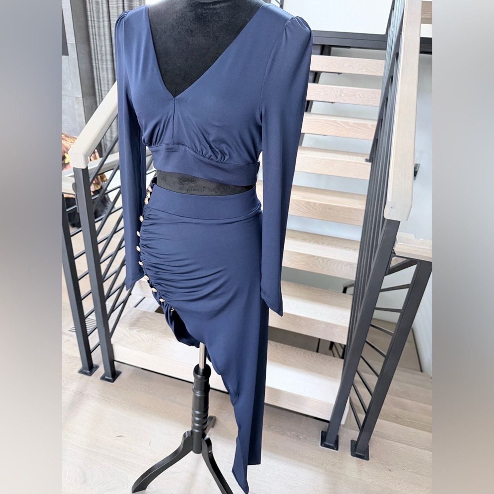 Navy Blue Grecian Tide Draped Skirt with matching crop top