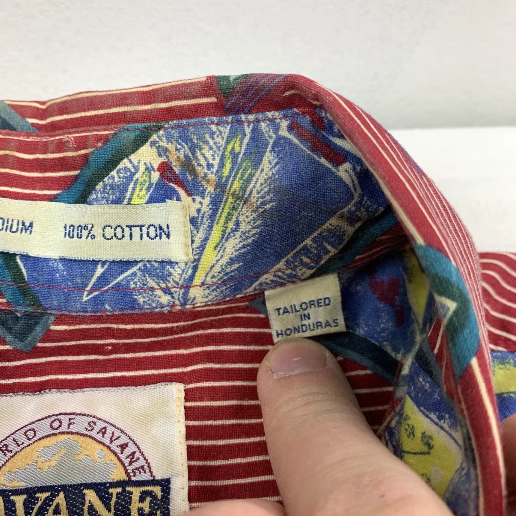 Savane VINTAGE Savane Button-Up Shirt Men Adult Medium Red Sail Boat Print Nautical 90s USA Navy? Size US M / EU 48-50 / 2 - 5 Thumbnail