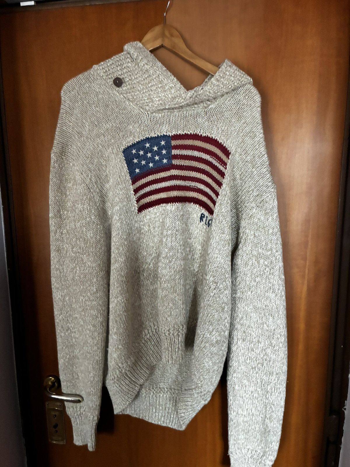 Polo Ralph Lauren Polo Ralph Lauren American Flag Sweater XL Oatmeal Knit Size US XL / EU 56 / 4 - 2 Thumbnail