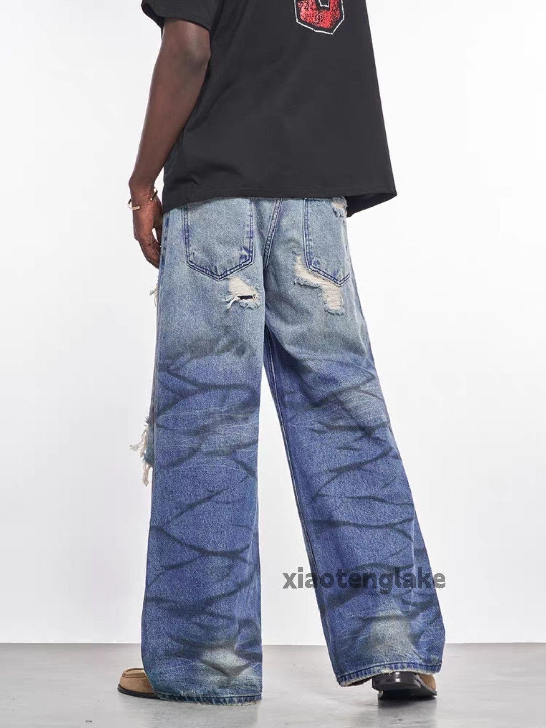 Vintage Custom washed faded loose baggy hiphop ripped jeans Size US 30 / EU 46 - 2 Thumbnail