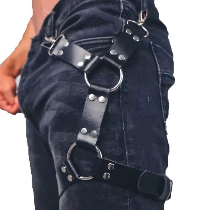 Leather Adjustable Black Faux Leather Leg Harness Belt Size ONE SIZE - 1 Thumbnail
