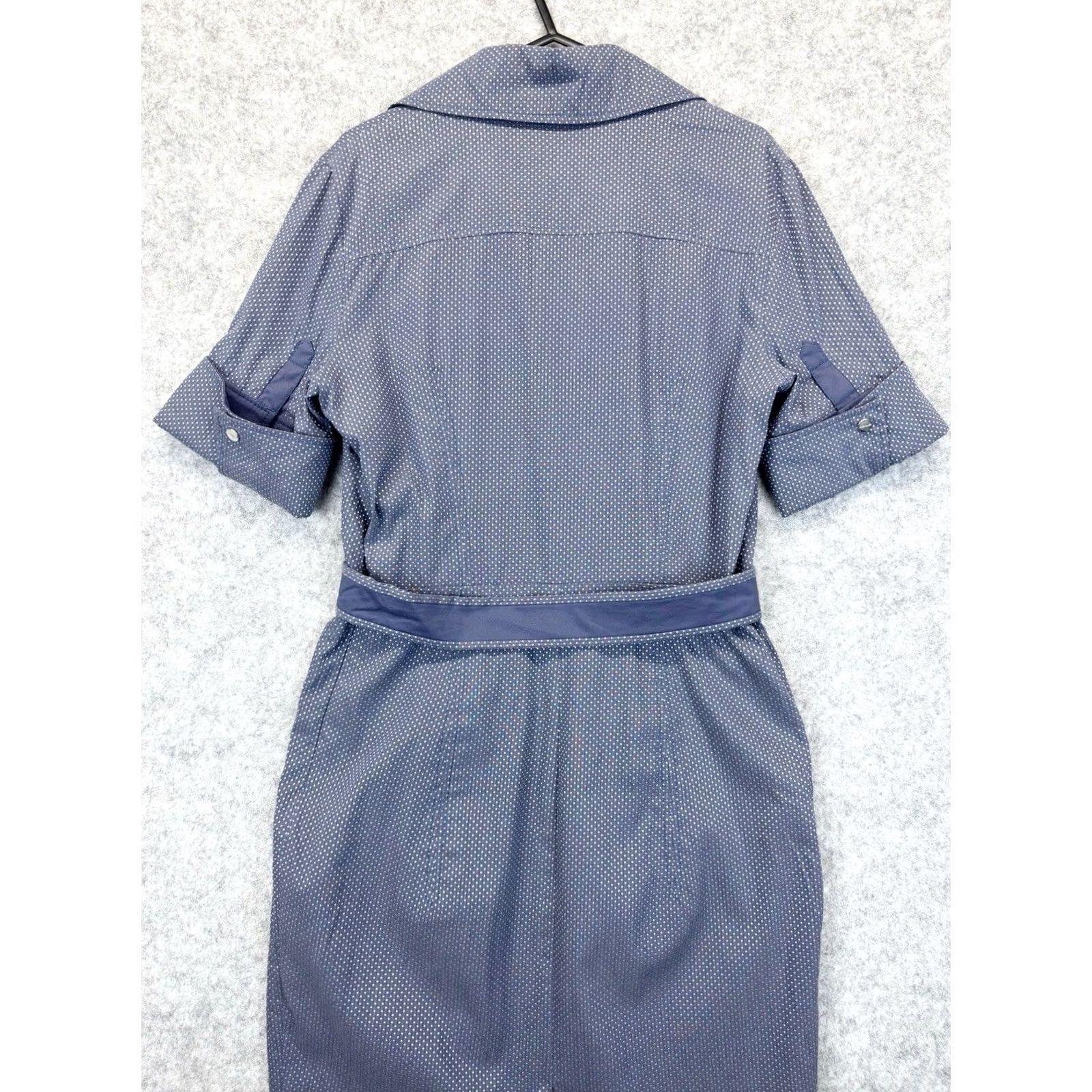 Karen Millen Karen Millen Blue Silver Polka Spot Belt Military Shirt Dress UK12 Midi Buttoned Silver Snap Size XL / US 12-14 / IT 48-50 - 4 Thumbnail