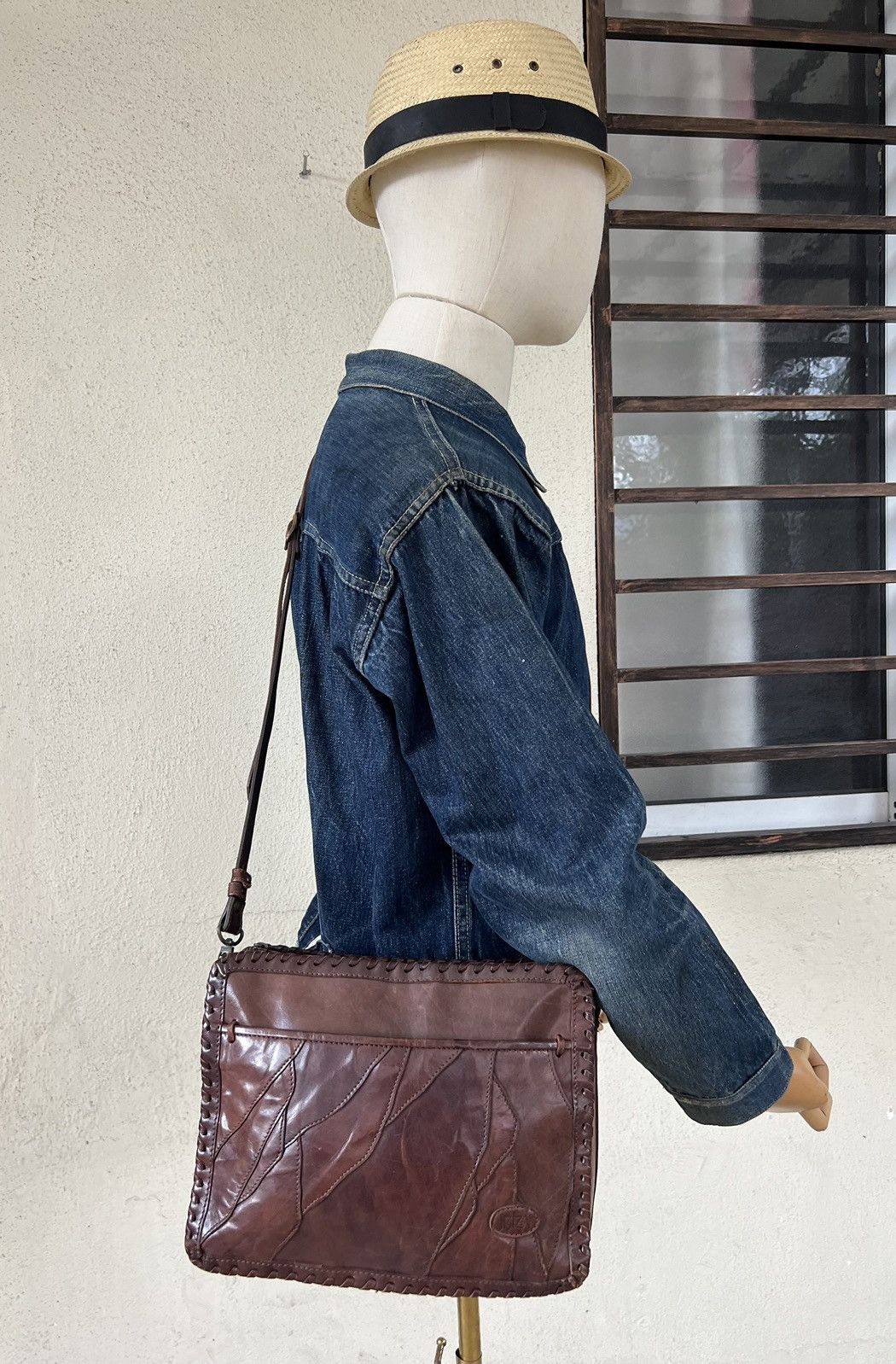 image of Vintage Ibiza Yoshida. Co Patchwork Leather Bag in Brown, Men's
