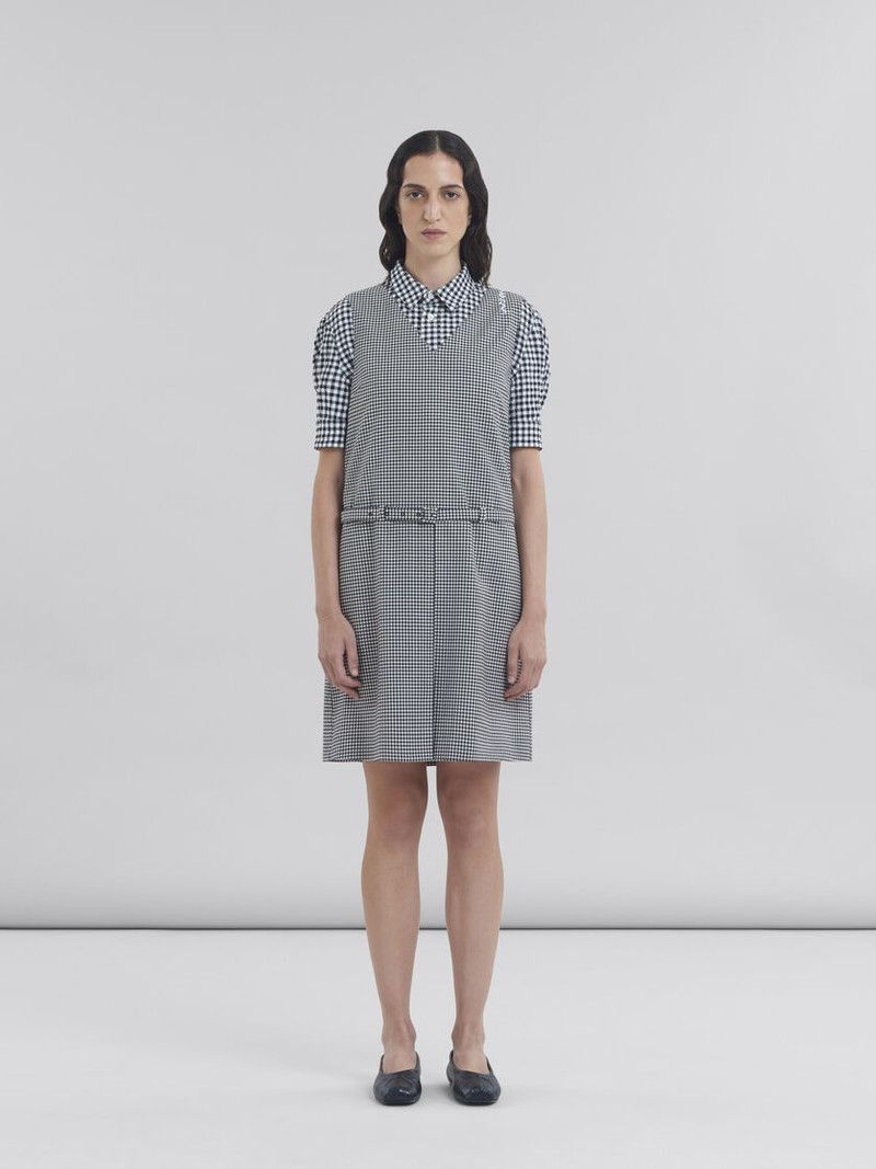 Marni o1f1d3z0326 Wool Blend Check Dress in White/Black Size M / US 6-8 / IT 42-44 - 2 Thumbnail