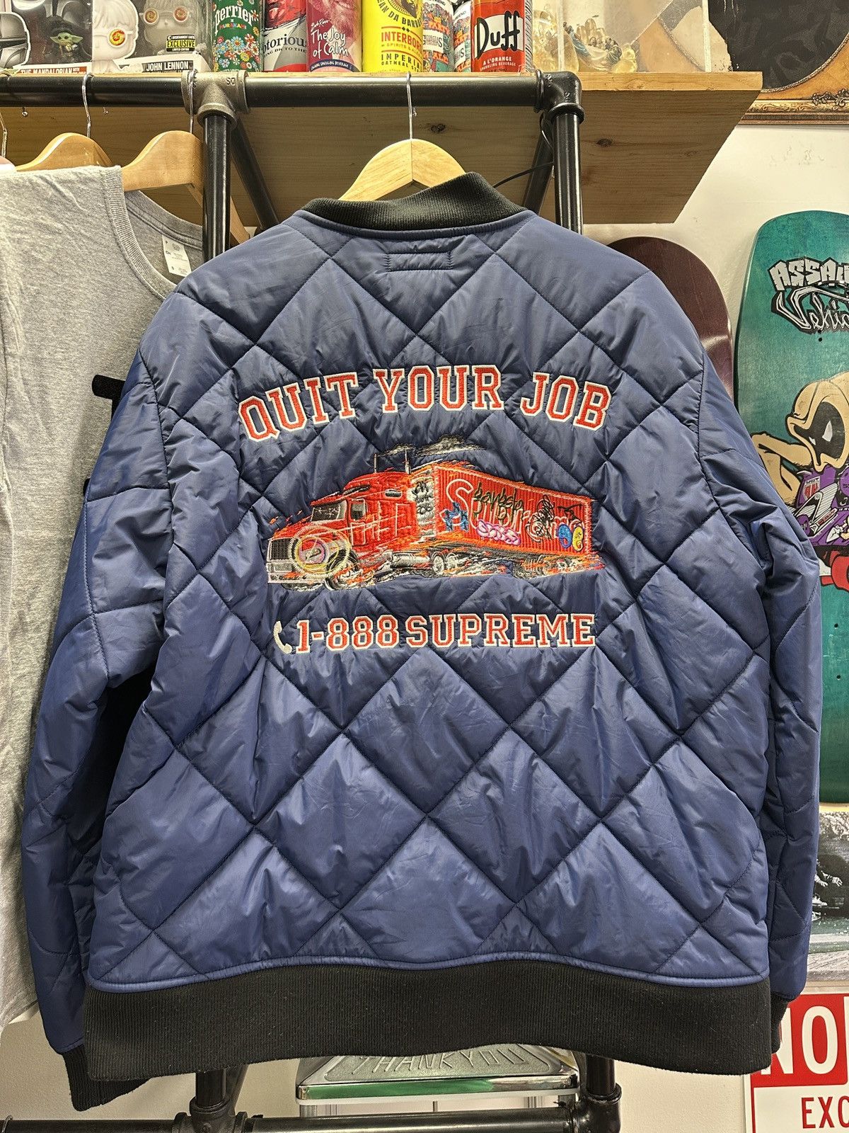 Supreme Supreme Quit your Job Quilted Work Jacket Blue Size XL | Grailed