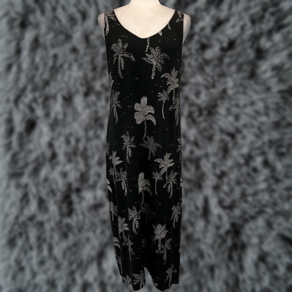 J. Jill J. Jill Tropical Tank Dress Black Palm Print Rayon Knit Stretchy Womens M Size M / US 6-8 / IT 42-44 - 1 Thumbnail