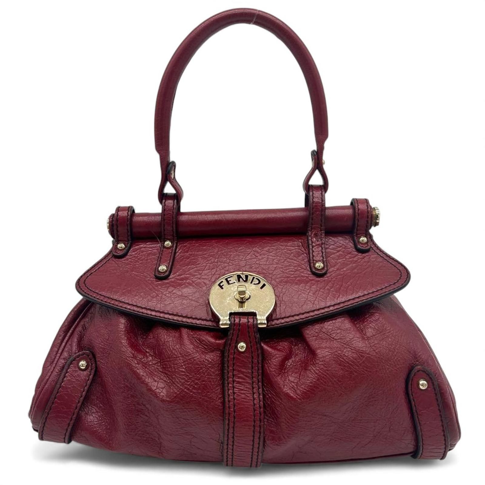 Fendi Fendi - Burgundy Leather Handbag Gold Hardware Size ONE SIZE - 2 Thumbnail
